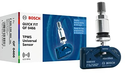 Bosch F026C00466 - QF0466 - Programmierbarer Quick FIT RDKS-Sensor - TPMS Reifendrucksensor mit silberfarbenem Metallventil - 433,92 MHz