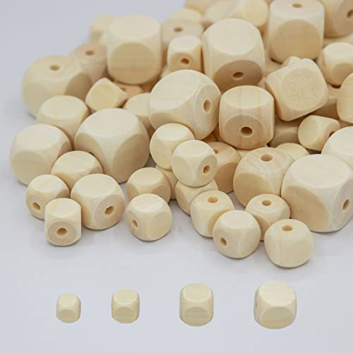 Natürliche Quadrat Holzperlen Set, 100PCS Holzkugeln Mit Loch, Natur Holzperlen Unbehandelt Holzkugeln, für handgefertigte Girlanden, Schmuckherstellung, DIY-Handwerk (8/10/14/18 mm) (Quadrat)