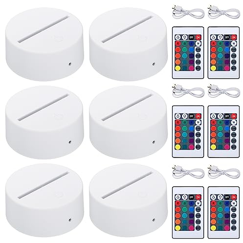 PATIKIL White 3D Night LED Light Lamp Base 16 Colors LED Light Display Base with Remote Control and USB Cable, Christmas Light Lamp Base for Restaurant Room (6 pieces)