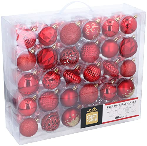 Giftsome Bolas de Navidad Rojas - 60 Bolas Navidad - Adornos Arbol Navidad Plastico - para Uso en Exteriores e Interiores - Adornos Navideños - Ø6/7 Centímetros