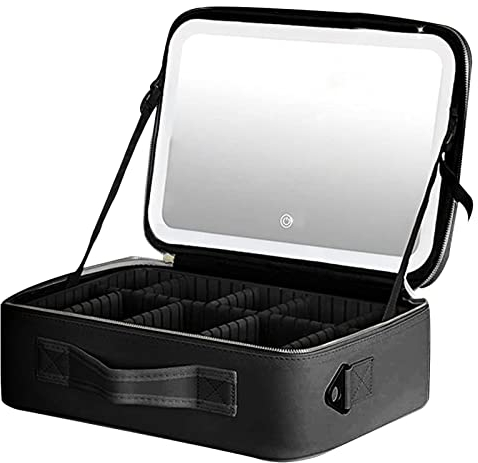 Make up Koffer mit LED Spiegel, Kosmetiktasche Portable Reise Make Up Tasche, Professionelle Makeup Tasche Organizer, Schminktasche mit Fächern, Schminkkoffer Damen Make Up Aufbewahrungskoffer