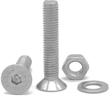 NOLDAR | Tornillos allen con cabeza plana avellanada. Acero inoxidable (AISI 304). Incluye 20 tornillos con 20 tuercas y 20 arandelas (60 piezas). Tornillos con rosca completa. (Medida M6 x 70 mm)