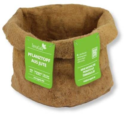 TerraGala Jute Blumentopf | 40 Liter | 2 Stück | Pflanzsack aus Jute | Blumentopf | kompostierbarer Pflanztopf | Übertopf aus 100% Naturfasern