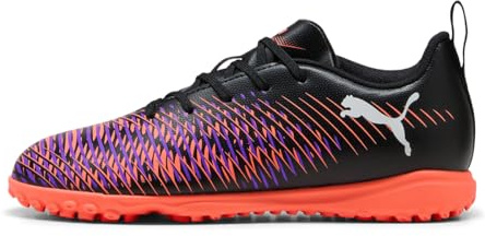 PUMA Future 8 Play TT JR, Unisex Fussballschuh, PUMA Black-PUMA White-Glowing RED,