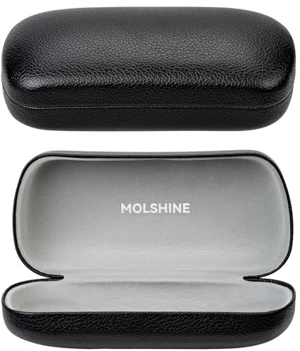 molshine Hartschalen-Sonnenbrillenetui, klassisches großes Brillenetui für Sonnenbrillen, Brillen mit Reinigungstuch (Schwarz)