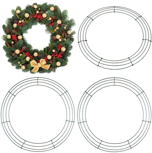 Aodaer 4 Pack 14 Inch Wire Wreath Frame Christmas Green Wire Wreath Ring Round Metal DIY Floral Crafts Wire Wreath for Halloween New Year Holiday Valentine Day Decorations