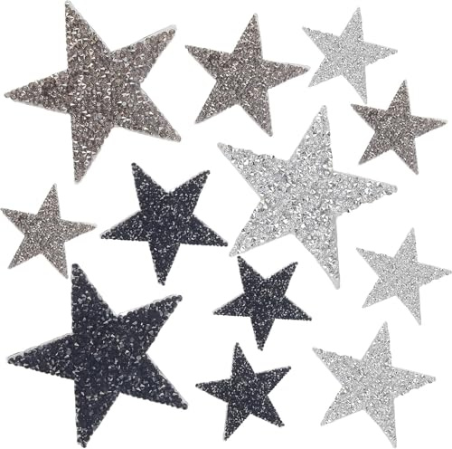 24 parches de estrellas autoadhesivas con diamantes de imitación para ropa, planchar o coser (2/4/6/8 cm)