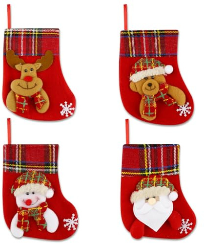Thyonta 4-Pack Christmas Decorative Stockings Adorable Pattern Gift Small Size Socks Christmas Decorations for Hanging on Tree Cute Design for Packaging Gifts