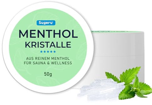 Sugeru Cristalli al mentolo, realizzati in pura menta, in barattolo richiudibile, accessori rinfrescanti per sauna, infuso per sauna, infuso per sauna con aroma benefico, accessori per sauna (50 g)