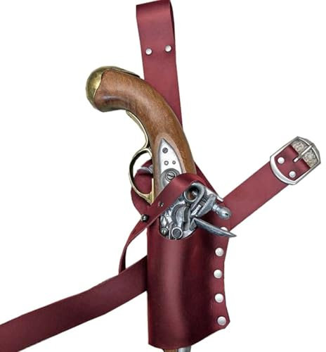 MDFCZXP Universal Pistole Holster - Renaissance Piraten Gürtel Holster PU Leder Feuerstein Halter Scheide Drop Bein Oberschenkel Geschirr Zahnrad Erwachsene Cosplay Kleidung Requisiten,Rot,20cm