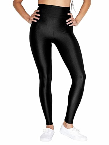 Lumaire® Women's Full Length High Waist Metallic Shiny Disco Legging - Ladies American Wet Look Comfortable Stretchy Tights for 80’s Party Dance Pants (Black, 8-10)