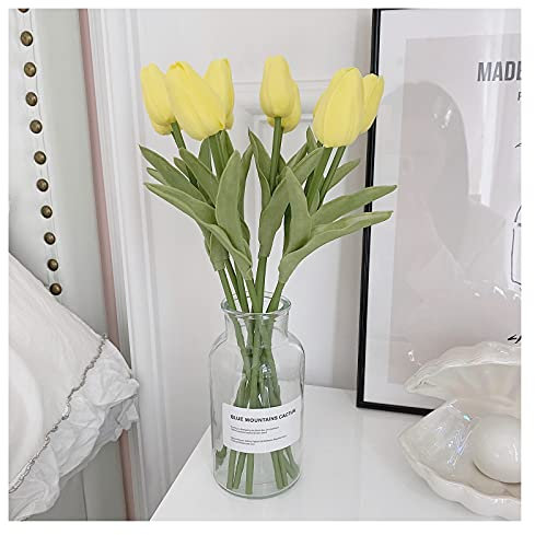 QTYQWC Künstliche Blumenpflanzen, Blumenarrangement zum Selbermachen, künstliche Blumen und Vasen, künstliche Blumen, 10 Stück, künstliche Tulpen, fühlen Sich echt an, Tulpen für selbstgemachte