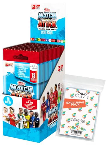 Bundle mit Topps Match Attax Bundesliga - 2024/2025-1 Powerpack Display (14 Booster) + Exklusive Collect-it Hüllen