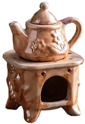 3 in 1 Tea Warmer Set Ceramic Essential Oil Furnace Candle Heating Incense Burner with Tray Vintage Home Decor Ornament,Aromatherapy wax diffuser for home decor (02)