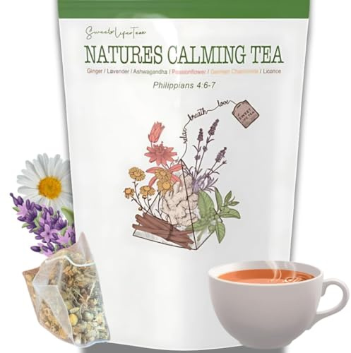 Nature’s Calming Tea – Sleep Tea with Chamomile, Lavender & Ashwagandha for Stress Relief, Relaxation & Bedtime Support – Caffeine Free Herbal Tea Bags