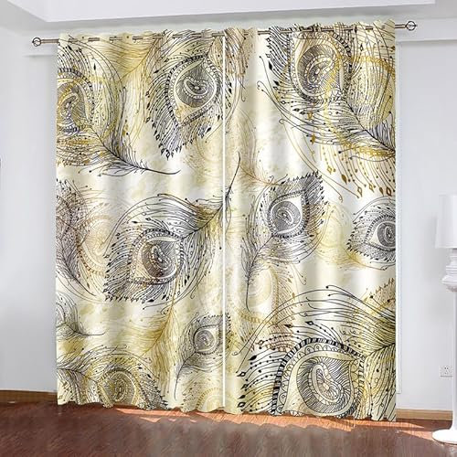 Rptidmv Vorhänge mit Ösen 2er Set Feder Modern Blickdichte Vorhang Thermovorhang Kälteschutz Verdunklungsvorhänge für Wohnzimmer Schlafzimmer Kinderzimmer 140 x 175 cm (BxH)