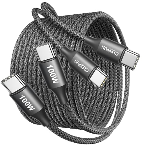 CLEEFUN 100W Cable USB C Largo 3M 2 Pack, Cable Tipo C Carga Rapida para iPhone 16 15 Pro Max, Galaxy S25 S24 S23 Ultra, para Xiaomi Redmi Note