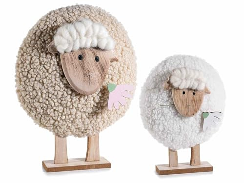 Gruppo Maruccia - Coppia di Pecorelle in Legno e Lana - Decorazione Primaverile per la Casa - Addobbi Pasquali