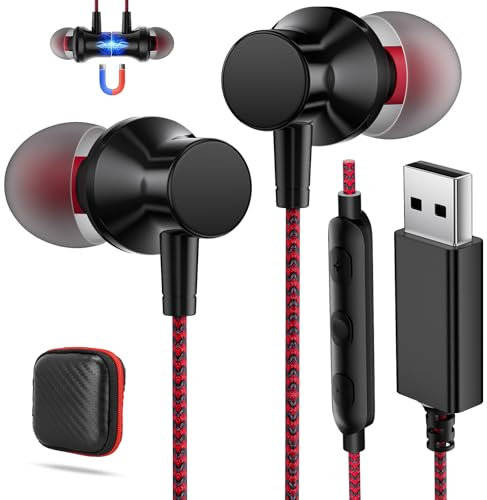 AIAUXAI USB Earphones for PC Laptop,Wired USB Headset Headphones with Microphone for Computer,3.9ft In Ear Headphone Stereo Noise Cancelling earbuds for HP Dell Laptop for Surface Switch Work Meeting