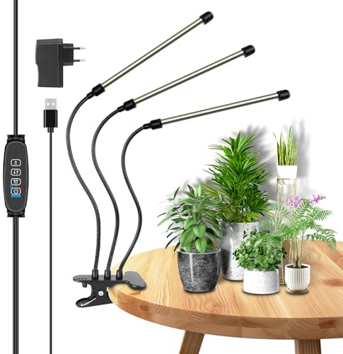 RIGIDON Lampe Plante Interieur avec Clip, 3 Têtes 126 leds Grow Light, 6000K/3000K/380nm-800nm Led Horticole Spectre Complet Lampe de Croissance, ON/OFF Automatique pour Hydroponie, Serre Culture