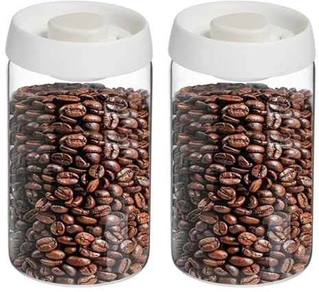 sourcing map 2pcs Coffee Vacuum Container, 1200ml/40oz Glass Coffee Bean Storage Container with Lids for Spices Biscuits Loose Leaf Tea, White