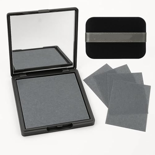 Charcoal-Infused Oil Blotting Paper Sheets for Face Shine Absorption and Makeup Touch-Ups - 100 Pcs Compact Case with Mirror and Reusable Pouch for Oil Control and Personal Care