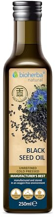 Huile de Cumin Noir 250 ml – Pressée à Froid – Huile Végétale Pure de Nigella Sativa pour la Peau, les Cheveux, le Massage et l’Usage Culinaire – BIOHERBA