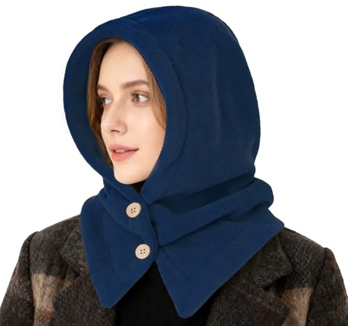 TAGVO Termisk vinterbalaklava, unisex, vindtät fleecehuva, tjock fleece-hatt, huva med halsvärmare, ett stycke, pullover, mössa för män, kvinnor, 2-i-1 vintermössa med huva för sportshopping