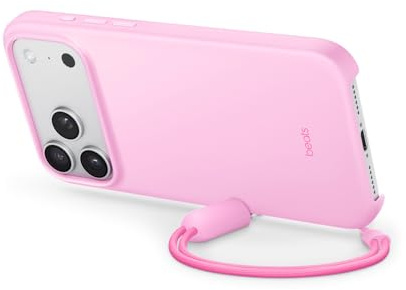 Beats Coque avec béquille pour iPhone 17 Pro Max équipée MagSafe avec Commande de l'appareil Photo, Support intégré et dragonne, Fini Mat et Doublure en Tissu Microfibre - Rose Quartz