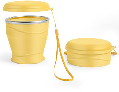 luvtree Tasse de voyage pliable en silicone avec couvercle anti-poussière - 260 ml - Sans BPA - Portable - Réutilisable - Pour camping, pique-nique, voyage, bureau - Jaune