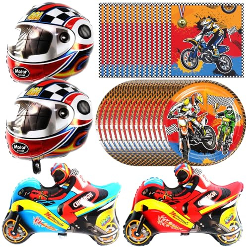 Racing Car Party Supplies, Motorcycle Harness, Motocross Balloon, Reusable, for Racing Themed Birthday Decorations, Boy Decoration Racing Car Balloon Sets (44 Pieces, 20 Guests)