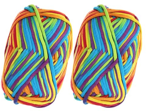 TEMPNAP Regenbogenfarbenes Strickgarn 2 Knäuel Baumwolle zum Häkeln und Stricken Geschmeidiges Selbstgemacht Häkelgarn für Schals Mützen und Kinderdecken