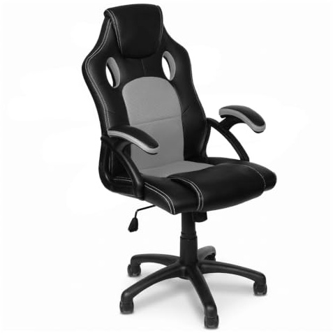 Panorama24 Gamer Stuhl Gaming Schreibtischstuhl Chefsessel Bürostuhl Ergonomisch, Grau, 9 Farbvarianten, gepolsterte Armlehnen, Wippmechanik, belastbar bis 150 kg, Lift TÜV geprüft