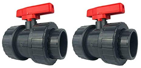 well2wellness® PVC-Kugelhahn mit 2-Wege Klebeanschluss 50mm - roter Griff - 2 Stück (2000061) | Roter Griff, Ventil aus PVC-Material