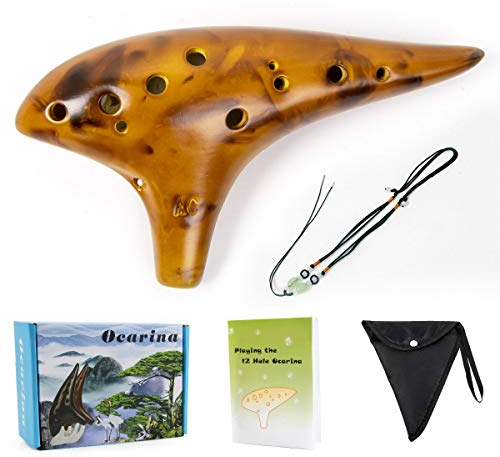 Okarina Zelda,Okarina 12 Loch,Okarina FlöTe,Alto C mit Song Book Neck String Neck Cord (Gelb)