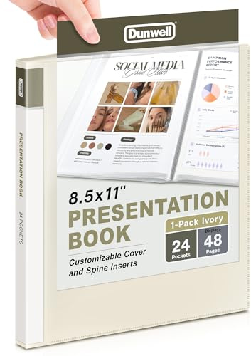 Dunwell pärm med plasthylsor 24-ficka (1-pack, elfenben) – presentationsbok, 8,5 x 11 portföljmapp med genomskinliga arkskydd, visar 48-sidiga dokument, certifikat, viktiga papper