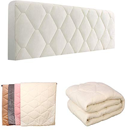 Smingm Kopfteil Husse/Bezug, Bettkopfteil Hussen Staubdichte Bett Kopfteilbezug Verdicken Samt Einfarbig Kopfbedeckungen Elastische All-Inclusive Bett Kopf Abdeckung Light beige 180cmx73cm