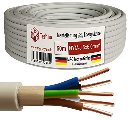 M&G Techno 50m NYM-J 5x6,0 mmІ Mantelleitung Feuchtraumkabel Elektrokabel Kupfer Made in Germany