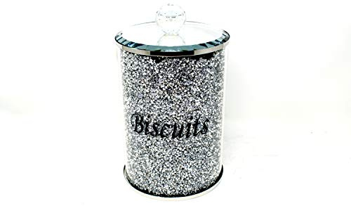 Amazing Gift Tarro de plata con diseño de diamante triturado para Galletero de cocina con adornos plateados, relleno de cristal