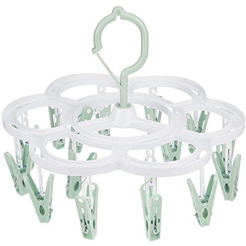 Clothespin Rack Laundry Drying Rack,Clothes Hangers with 16 Clips,Clip Hanger Drip Hanger for Drying Underwear,Baby Clothes,Socks,Bras,Towel,Pants,Hat,Scarf,Cloth Diapers,Gloves (Light Green)
