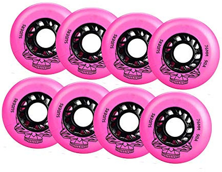HJGHY Abriebfeste PU Inline Skates Räder Gut für Inline Skate Wave Board Caster Board Street Surf Mit Schädelmuster (8Er Pack),Rosa,72mm