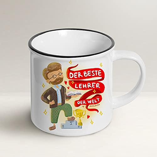 Mug Lover - Der beste Lehrer der Welt - (Er - DEUTSCH) Geschenkidee Tasse mit Umschlag und Grußkarte und Organza-Säckchen.