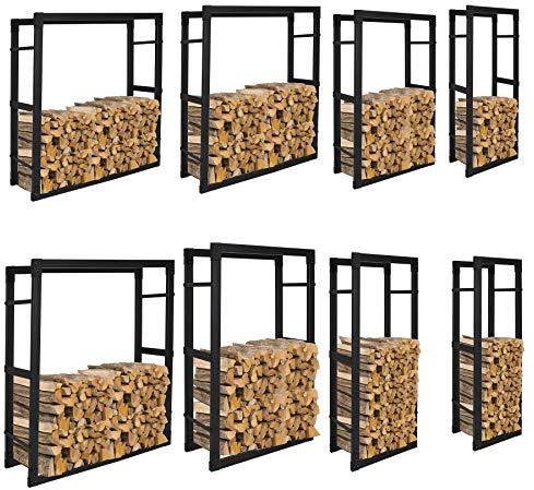 Lospitch Estantería de acero para leña, soporte para leña en diseño negro mate, protección contra incendios y estructura de metal estable, tamaño: 25 x 80 x 150 cm
