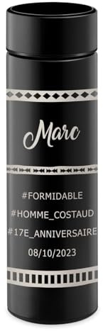 Maverton Mug de voyage isotherme avec gravure, Bouteille isotherme 450 ml | Infuseur à thé, Affichage de la température LED, Cadeau d'anniversaire personnalisé pour homme, Hashtag