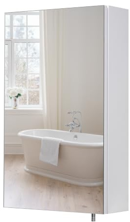 Croydex Dawley 67 x 40cm White Bathroom Wall Cabinet - No Assembly Required | Stylish White Finish | Soft Close Mirror Door | Two Adjustable Shelves | Flexi-Fix™ Easy Fit Bracket