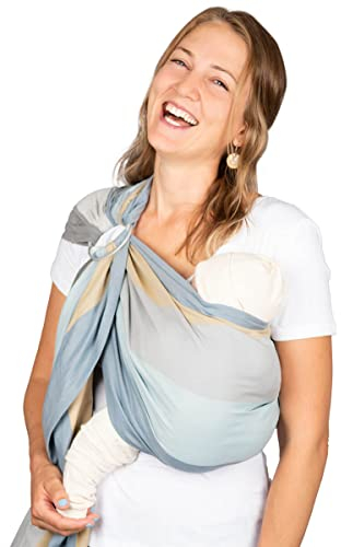 Hoppediz Ring-Sling, Baby-Tragetuch ab Geburt, 100 % kbA-Baumwolle, Design Riga