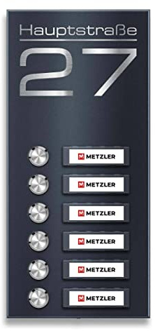 Metzler® sonnette sans fil pour immeuble avec LED personnalisable et plaques nominatives interchangeables anthracite RAL 7016 – acier inoxydable – portée 300 m – montage en saillie Tara M6