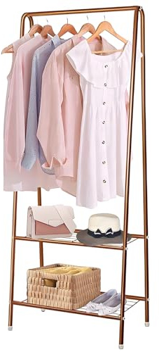 Youyijia Clothes Rail Small Clothe Rack Heavy Duty Metal Garment Rack 60cm x 151cm Garment Rail with Shelves Coat Stand Hanging Rail for Clothes (Coffee)