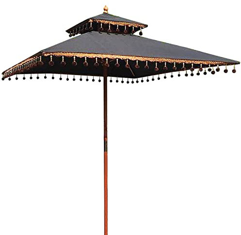 CHEMYO 1,8x1,8 m in Legno Senza Base, ombrellone da Giardino Quadrato con Nappe, ombrellone da tavolino, Resistente ai Raggi UV, Impermeabile, Protezione Solare, Antivento, per Spiaggia, Balcone, t