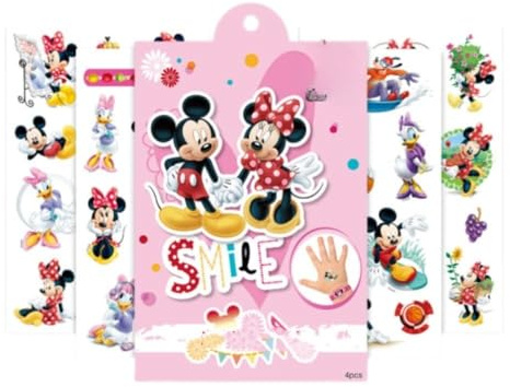 FEIFEI'S BOW 4 Sheets Kids Girls Princess Mermaid Temporary Tattoos Sticker Birthday Party Bag Fillers Favors Supplies Gifts Goodies,Fake Waterproof Temporary Tattoo Set (Mickey Mouse)
